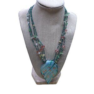 CG Christina Greene Art Glass Pendant Necklace Seed Beads Faceted Beads 18-20 in